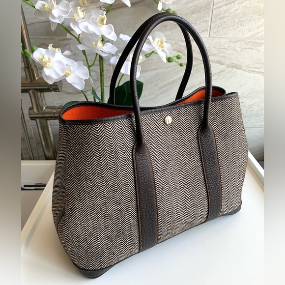 ❌SOLD❌Authentic HERMES Buffalo Leather and Chevron Wool Garden Party 36 Bag. - Picture 2 of 15